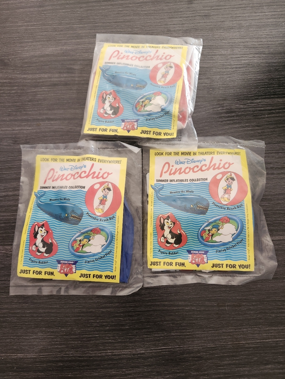 Vintage Pinocchio Burger King 1991 Kids Club Prize Brand New In Package Lot of 3